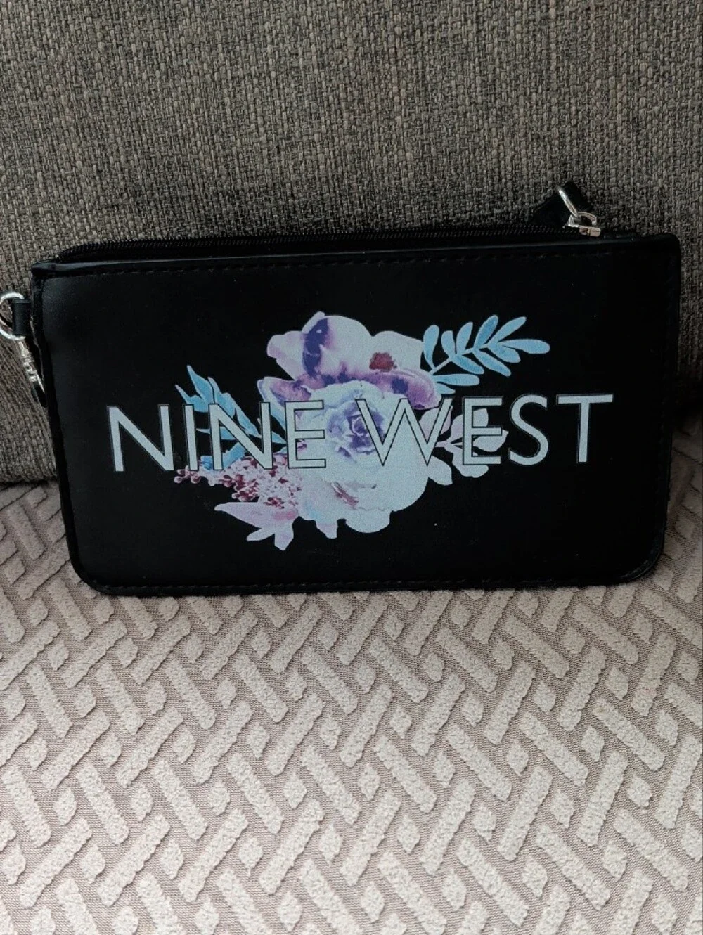 Nine West Black Floral Logo Wristlet NWOT